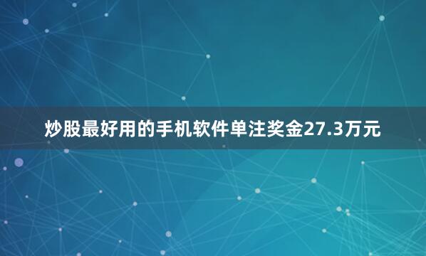 炒股最好用的手机软件单注奖金27.3万元
